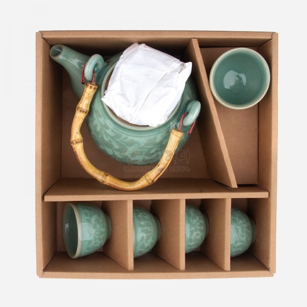 청자 주전자세트-백목단 - 전통의 멋이 살아있는 5인주기세트