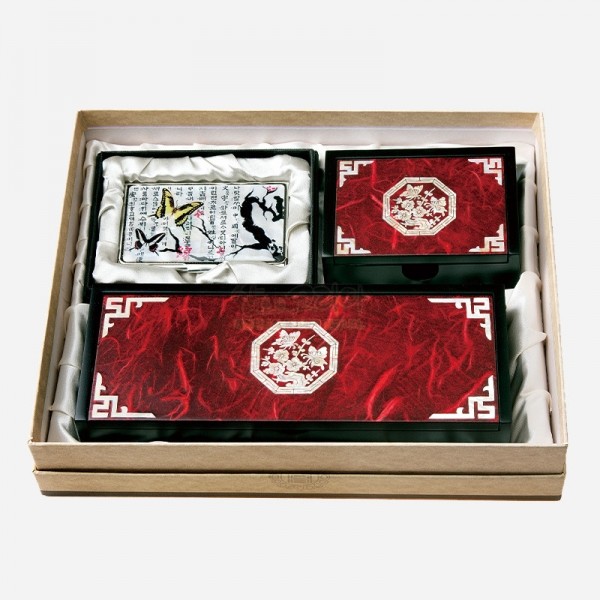 한지자동함세트-적매화(필함,명함함,명함케이스) - 고급스러운 한지와 자개의 조화