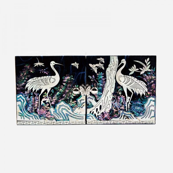 한지 나전칠기 자개쌍합 송학(청색) - 한지 위에 천년의 빛 자개를 덮다