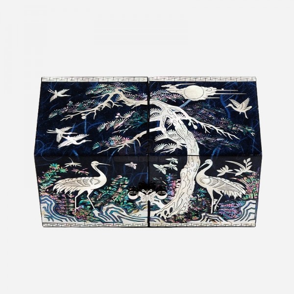 한지 나전칠기 자개쌍합 송학(청색) - 한지 위에 천년의 빛 자개를 덮다