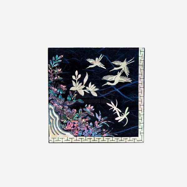 한지 나전칠기 자개쌍합 송학(청색) - 한지 위에 천년의 빛 자개를 덮다