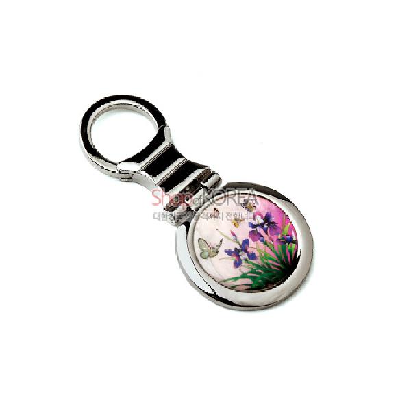 자개열쇠고리(원형)-분꽃[분홍] - 디자인이 예쁜 자개  열쇠고리