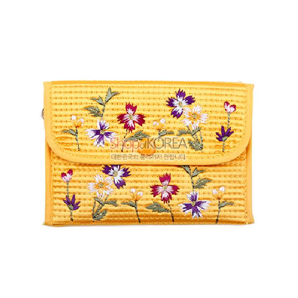 누비 똑딱이 동전지갑-황색 - 예쁜 꽃무늬에 자수지갑